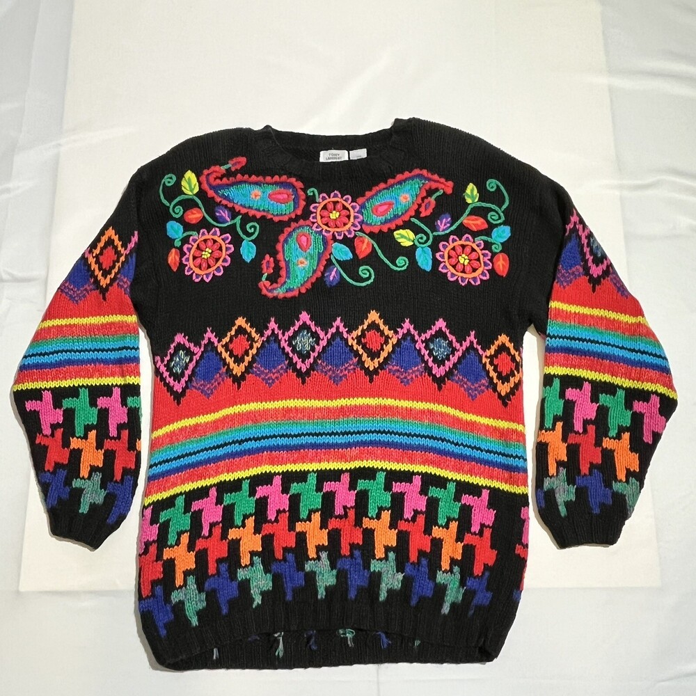 Vintage Tony Lambert Sweater Mens Medium Multicolor Knit Pullover Coogi Grandpa